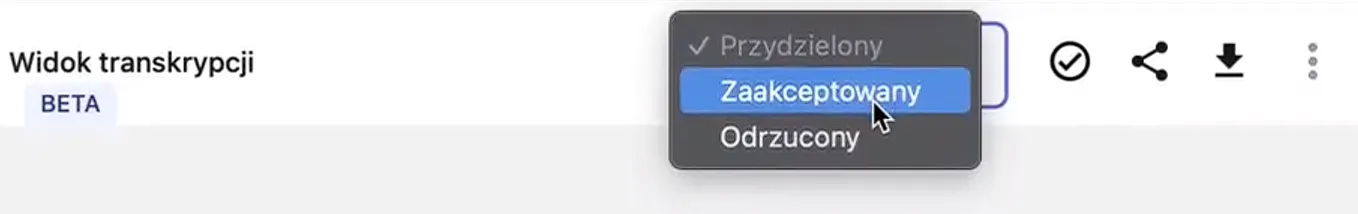 Widok okna, w którym użytkownik może zaakceptować udostępniony mu plik.